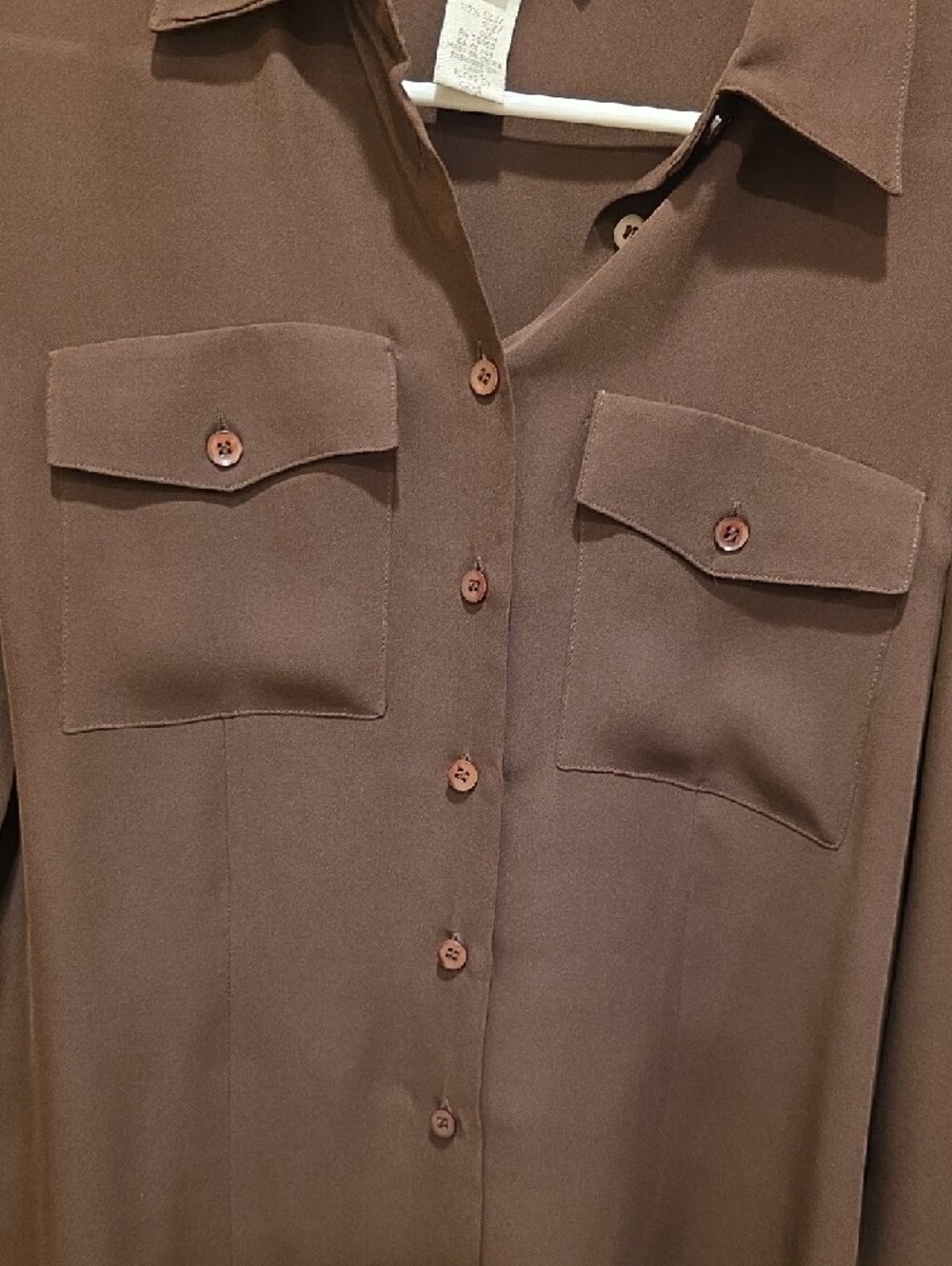 Jones New York Brown Long-Sleeve Button Front Shirt with Chest Pockets - Picture 3 of 4